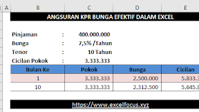 Simulasi Cicilan KPR Metode Bunga Efektif Dengan Rumus Excel